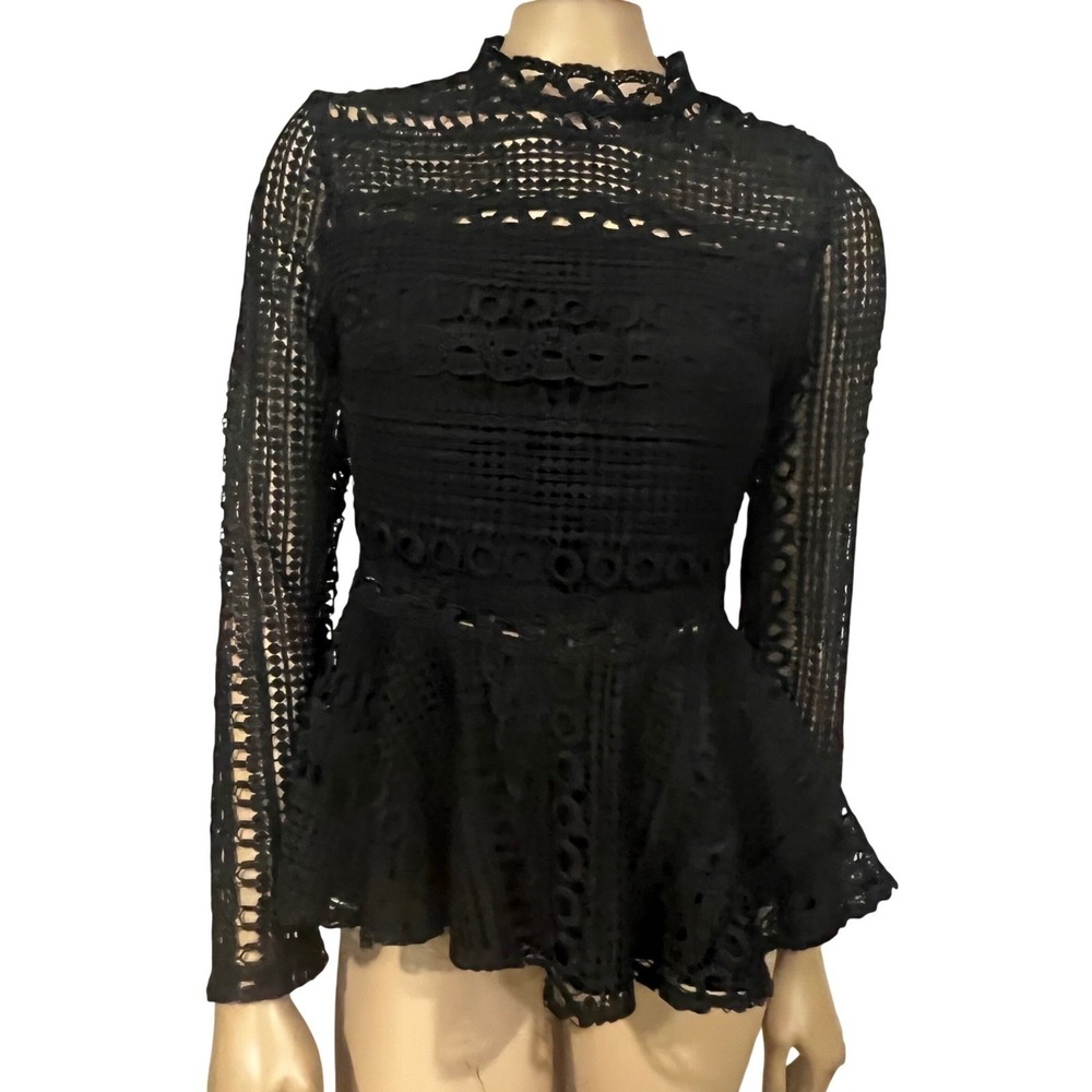 Endless Rose Black Crochet Lace Peplum Top Fairy Grunge Coquette NWT S